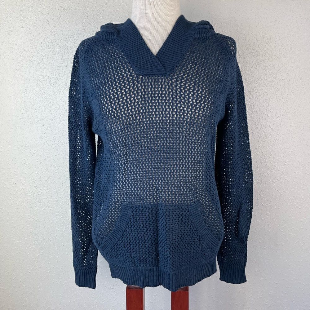 Shirt 469 Loose Knit Navy Blue Sweater Hoodie Size S EUC